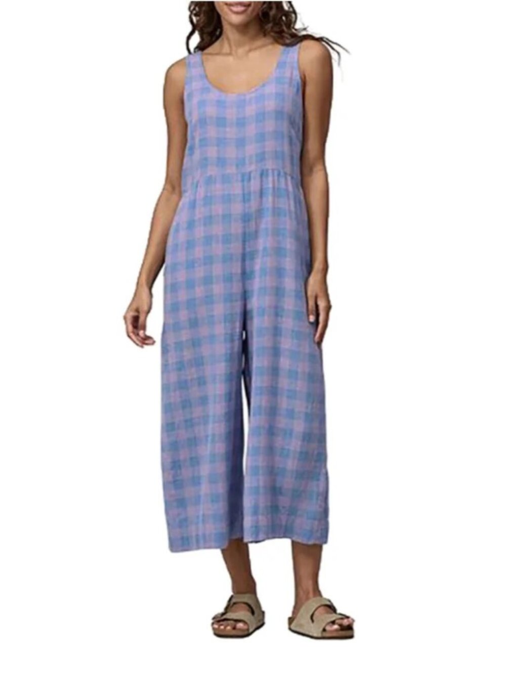 Patagonia Garden Island Blue Pink Plaid Jumpsuit Medium